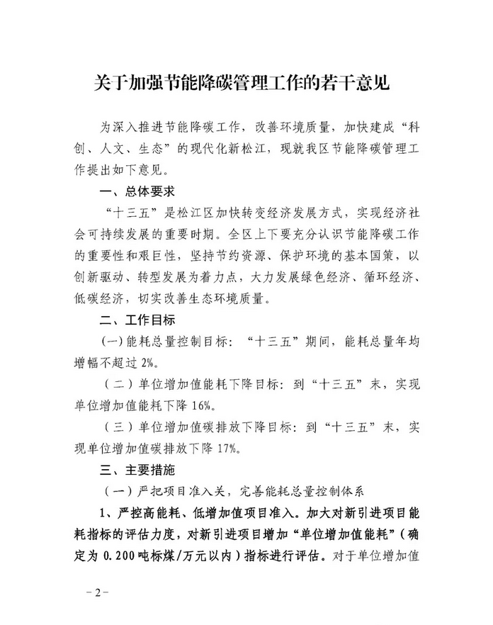 20180514沪松府规〔2018〕5号-关于印发《关于加强节能降碳管理工作的若干意见》及相关办法的通知