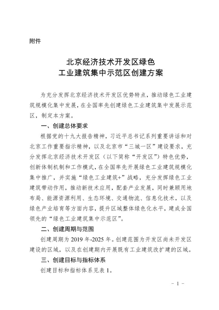 关于印发《北京经济技术开发区绿色工业建筑集中示范区创建方案》的通知（京建发〔2019〕26号）20190114