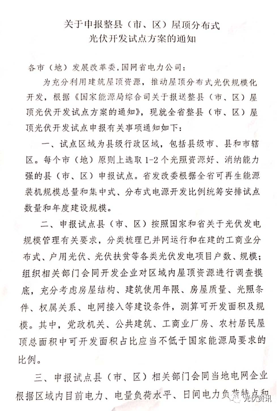 黑龙江省关于申报整县（市、区）屋顶分布式光伏开发试点方案的通知20210630