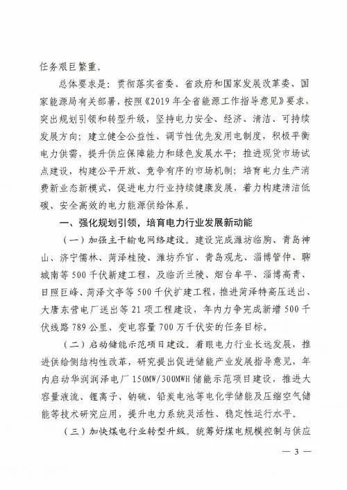 山东能源局关于印发2019年全省电力工作要点的通知（鲁能源电力字〔2019〕55号）20190325