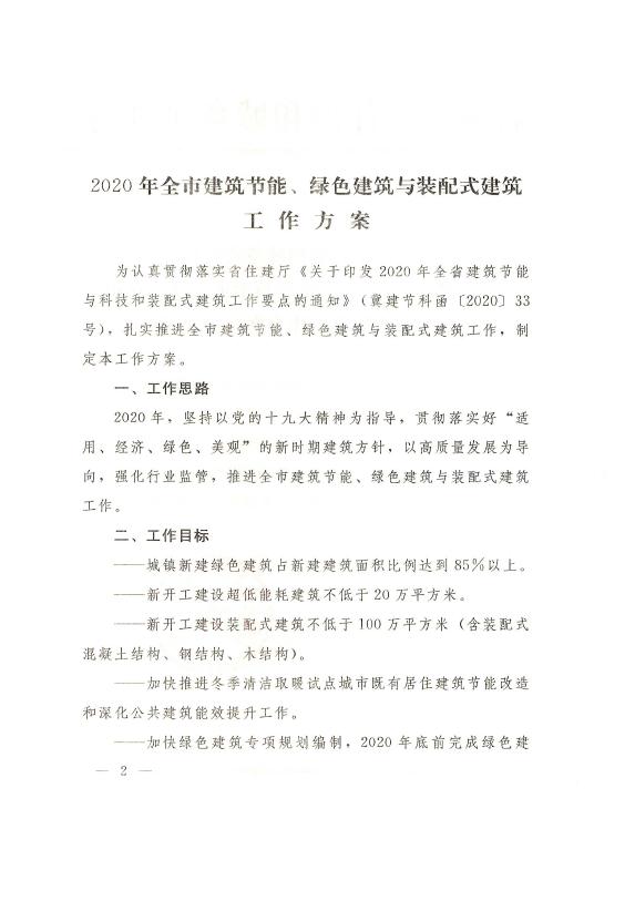 石家庄住建办关于印发《2020年全市建筑节能、绿色建筑与装配式建筑工作方案》的通知（2020-380）20200317