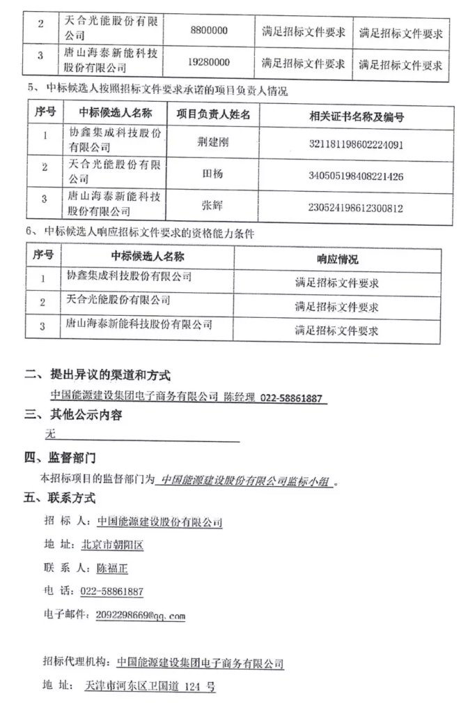 中能建公布：2019年上半年915MW组件集采项目中标企业