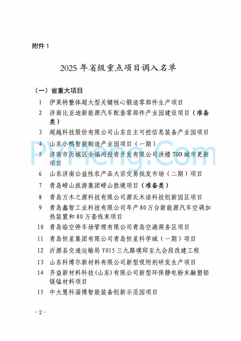 山东省发改委关于印发2025年省级重点项目调整名单的通知20250726