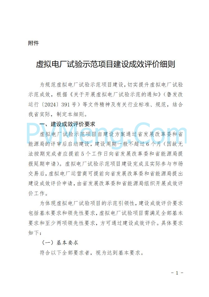 山东省发改委关于推动虚拟电厂试验示范工作高质量发展的通知（鲁发改运行〔2025〕279号）20250415