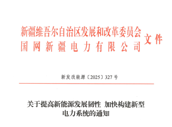 新疆发改委关于提高新能源发展韧性加快构建新型电力系统的通知（新发改能源〔2025〕327号）20250613