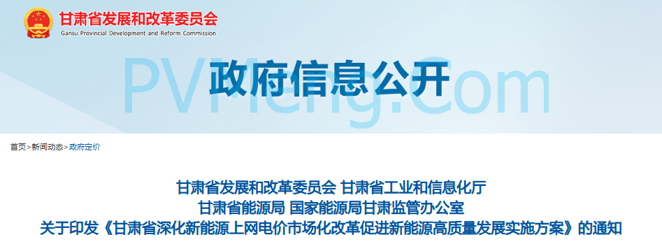 甘肃省发改委关于印发《甘肃省深化新能源上网电价市场化改革促进新能源高质量发展实施方案》的通知（甘发改价格〔2025〕516号）20250808