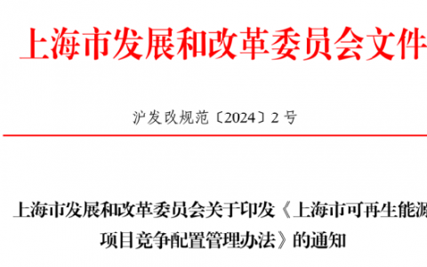 上海发改委关于印发《上海市可再生能源项目竞争配置管理办法》的通知(沪发改规范〔2024〕2号)20240218