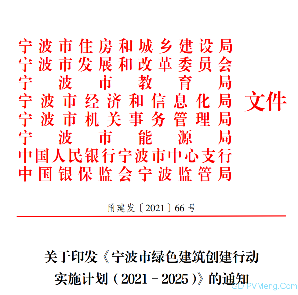 关于印发《宁波市绿色建筑创建行动实施计划（2021－2025）》的通知（甬建发〔2021〕66号）20210630