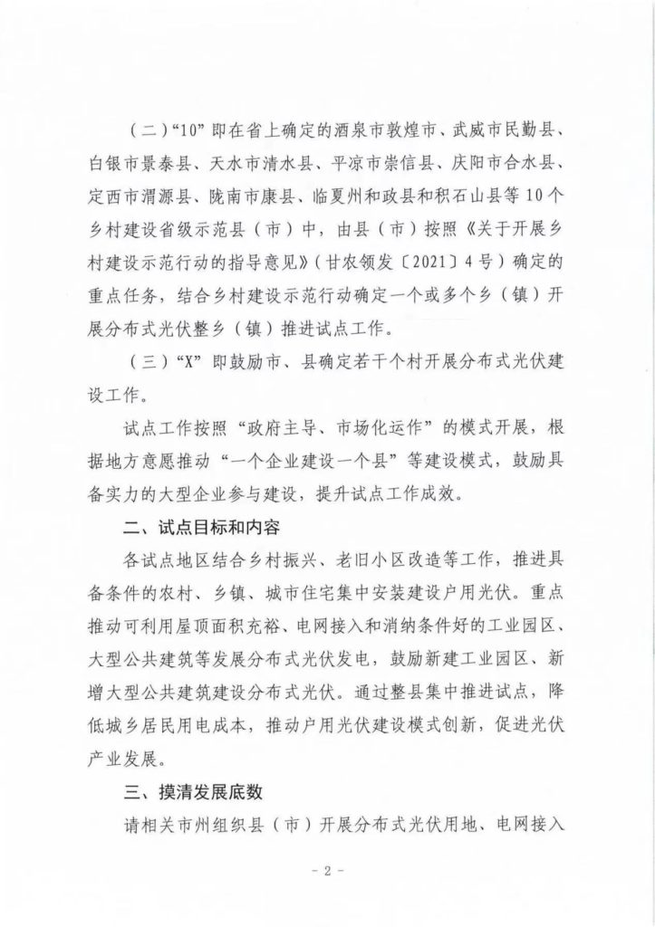 甘肃发改委关于开展分布式光伏整县推进试点工作的通知（甘发改能源函〔2021〕123号）20210616